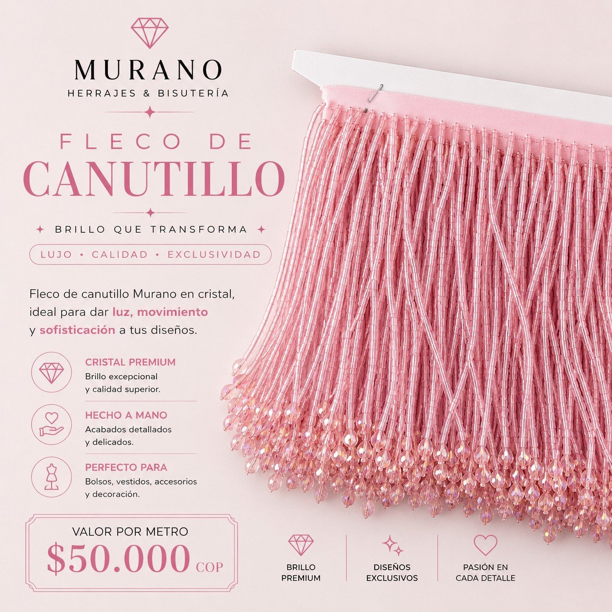 Fleco de Canutillo Rosa Palo