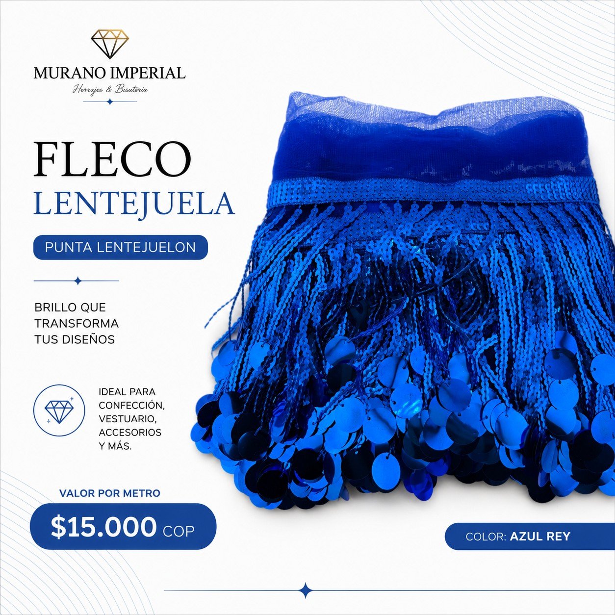Fleco Lentejuela Azul Rey