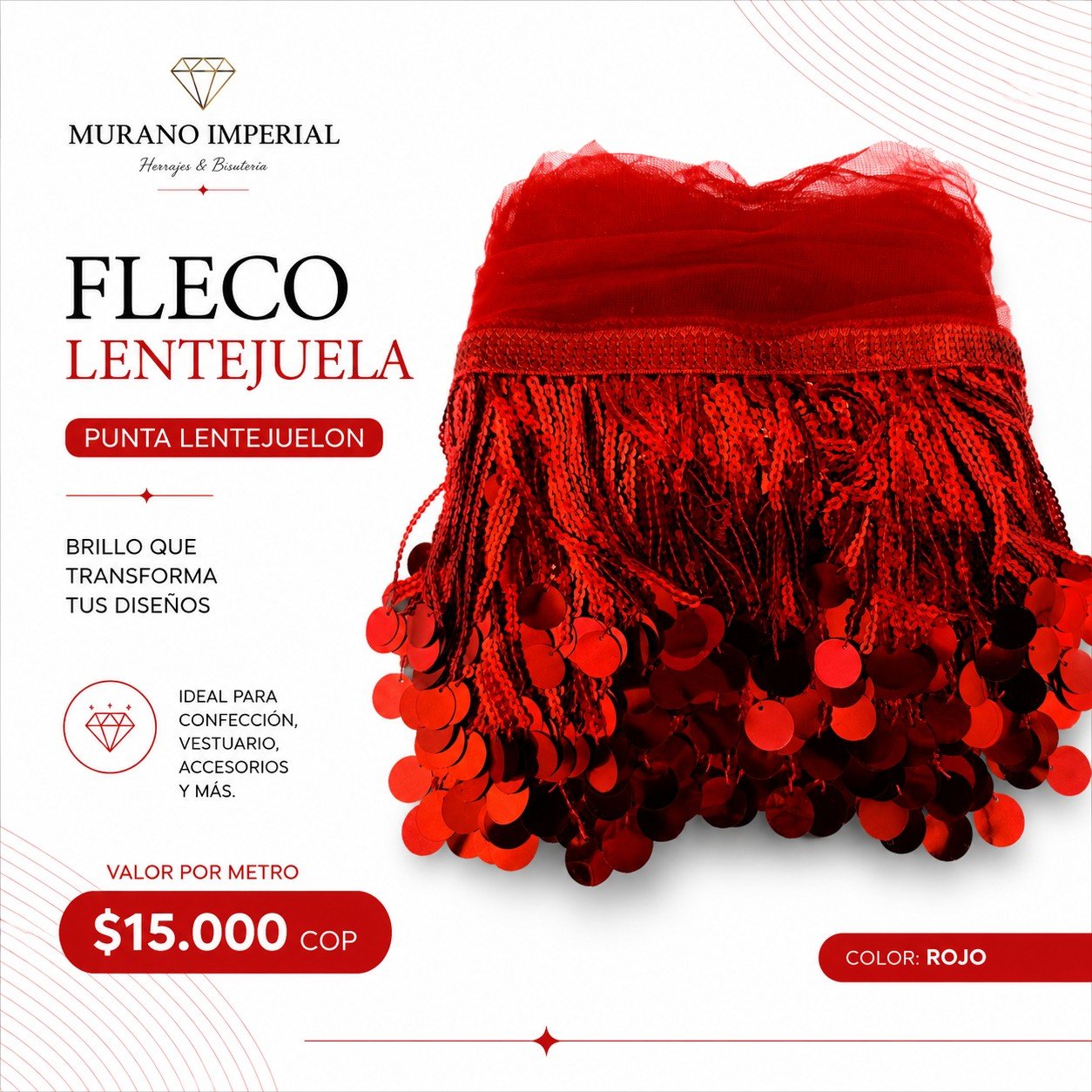 Fleco Lentejuela Rojo