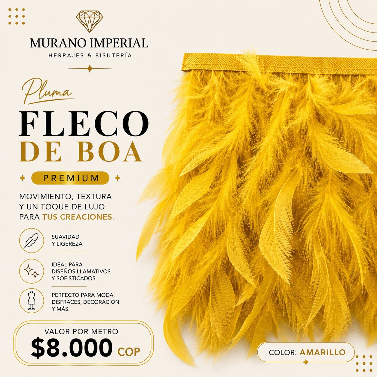 Pluma Fleco de Boa Amarillo