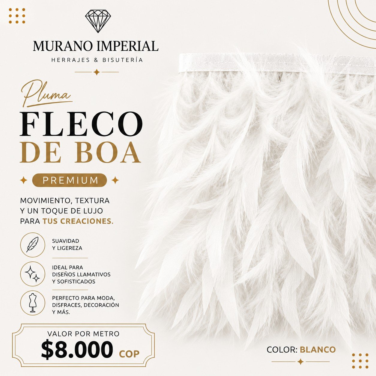 Pluma Fleco de Boa Blanco