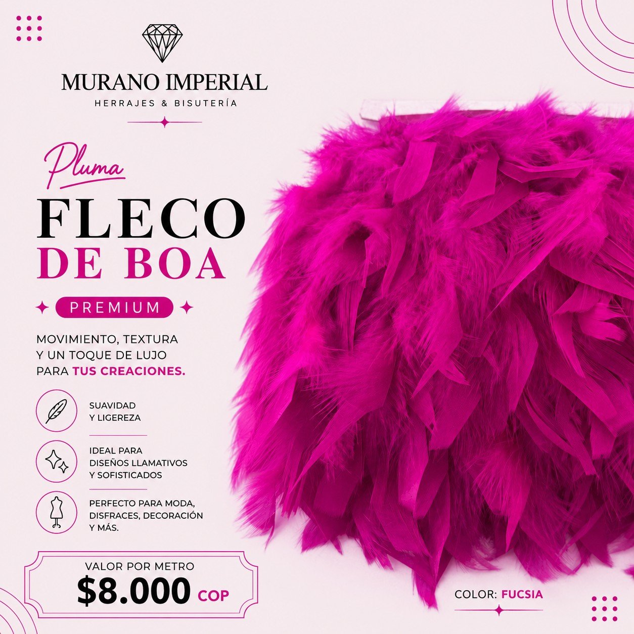 Pluma Fleco de Boa Fucsia