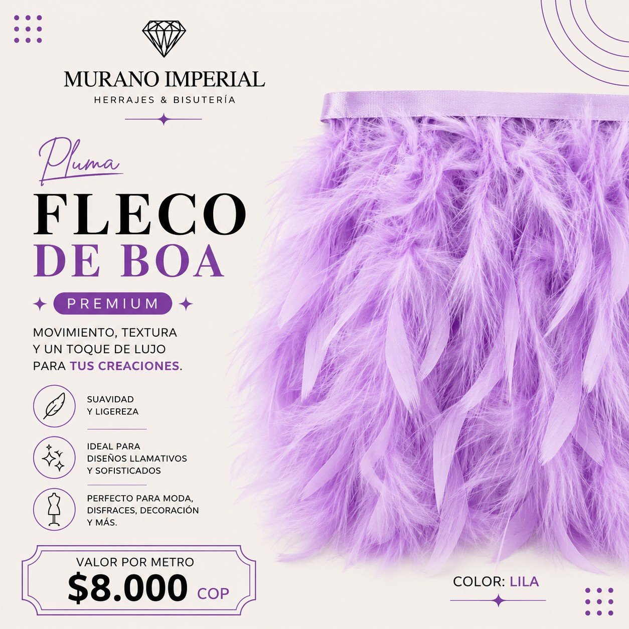 Pluma Fleco de Boa Lila
