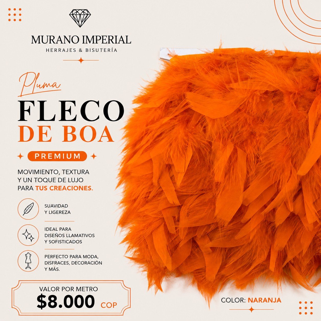 Pluma Fleco de Boa Naranja