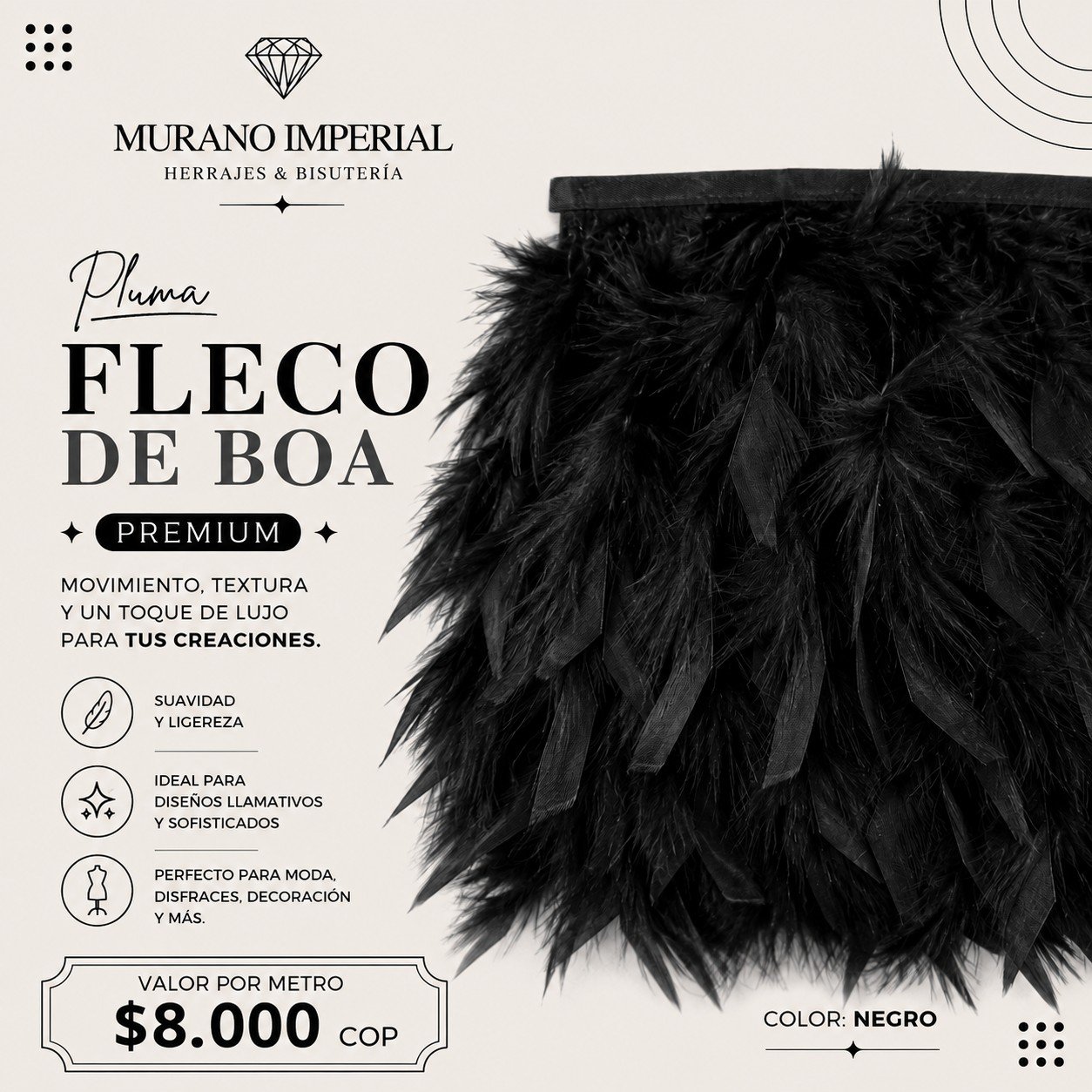 Pluma Fleco de Boa Negro