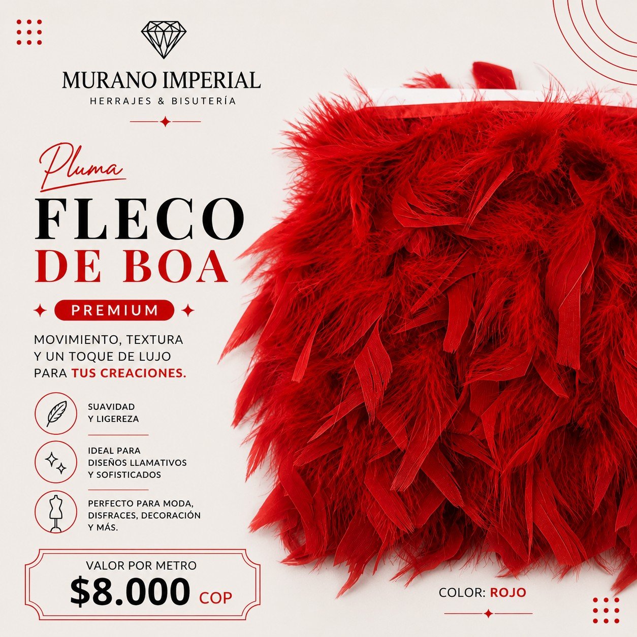 Pluma Fleco de Boa Rojo