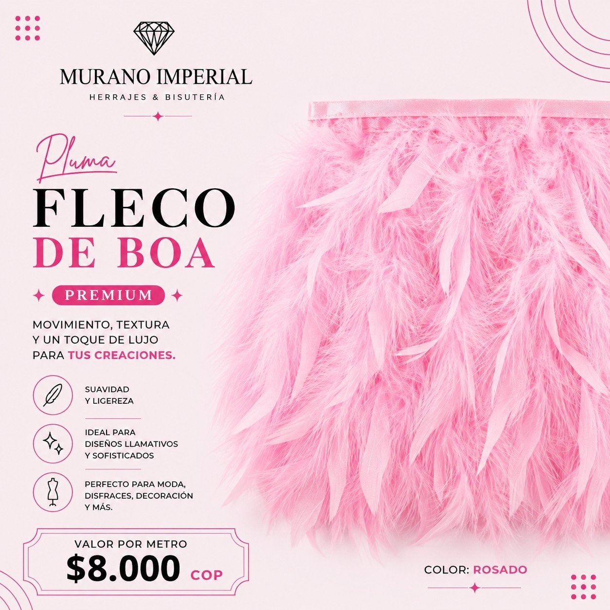 Pluma Fleco de Boa Rosado