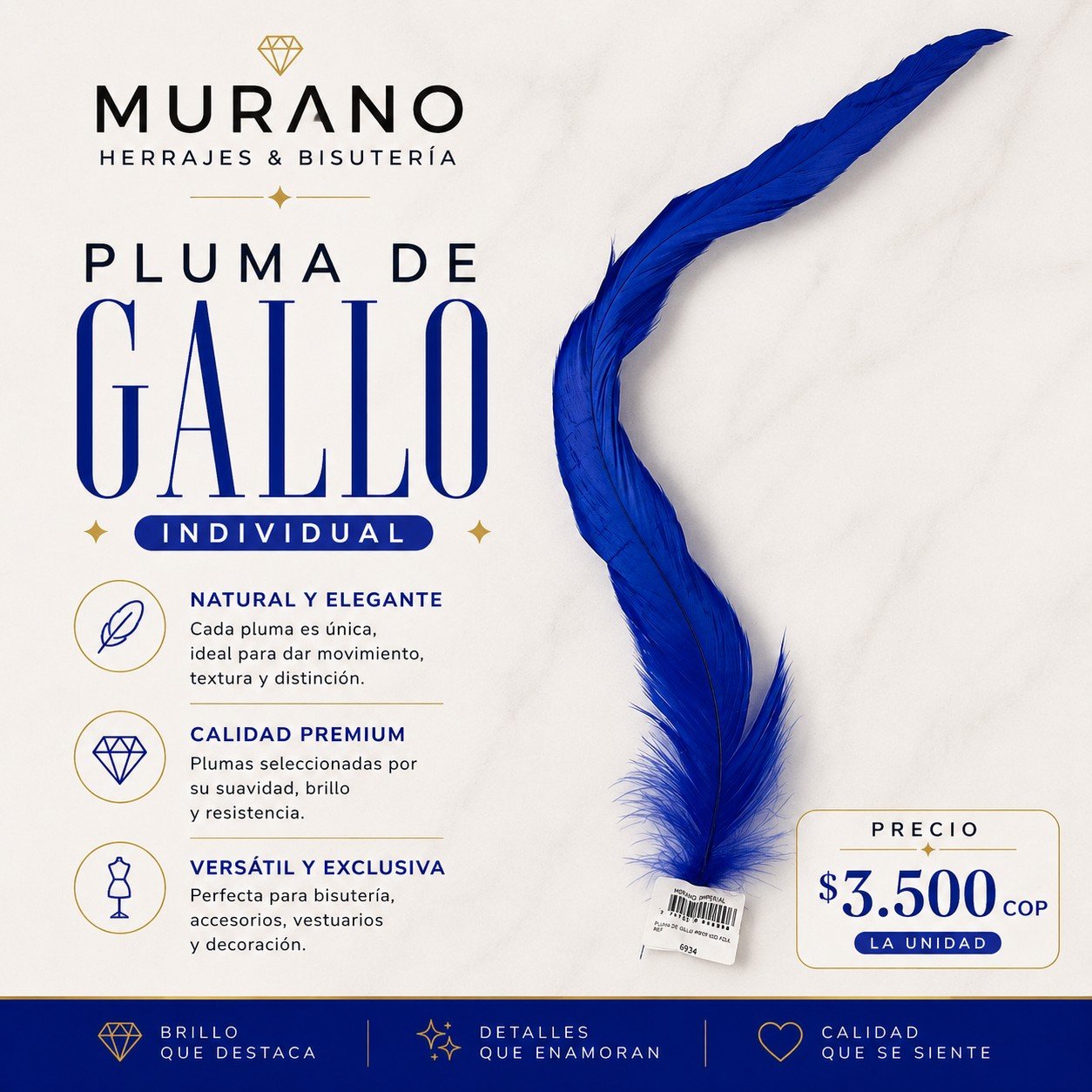 Pluma de Gallo Individual Azul Rey