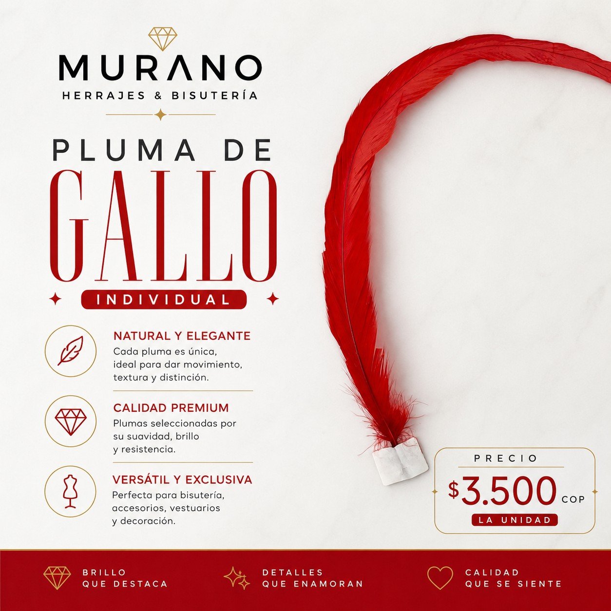 Pluma de Gallo Individual Rojo