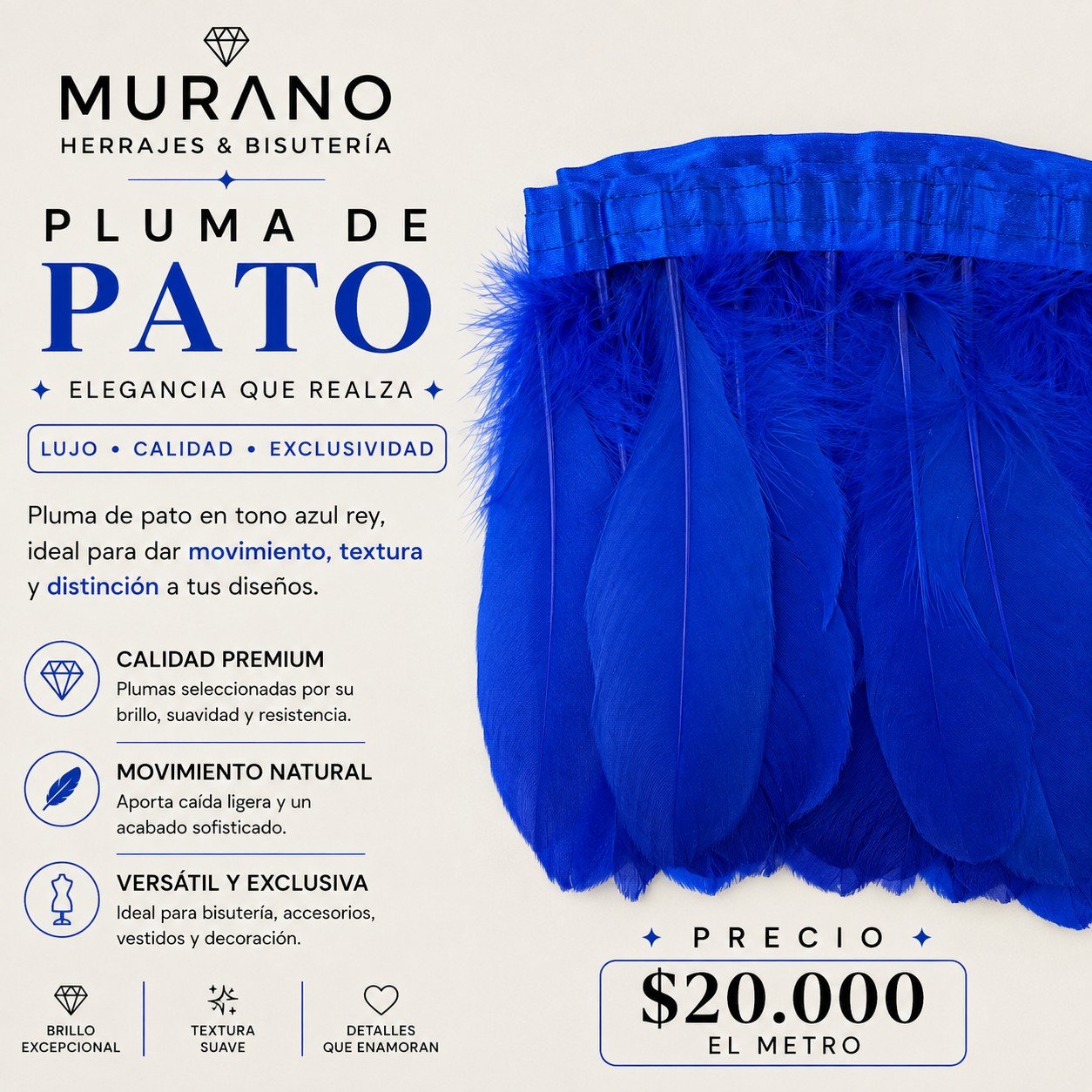 Pluma de Pato Azul Rey
