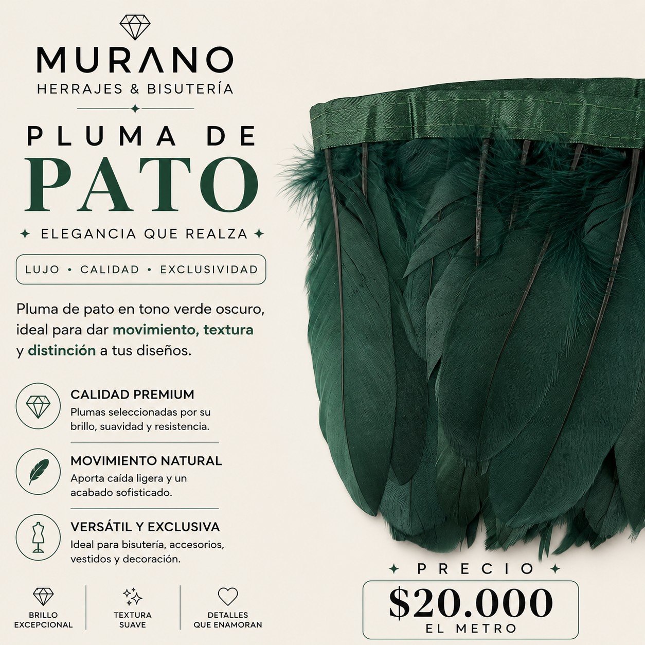 Pluma de Pato Verde Oscuro