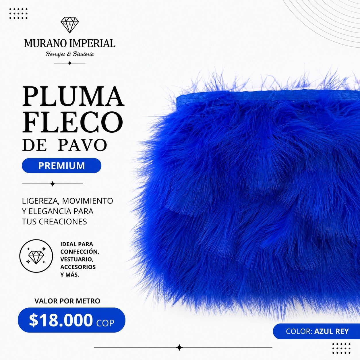 Pluma Fleco de Pavo Azul Rey