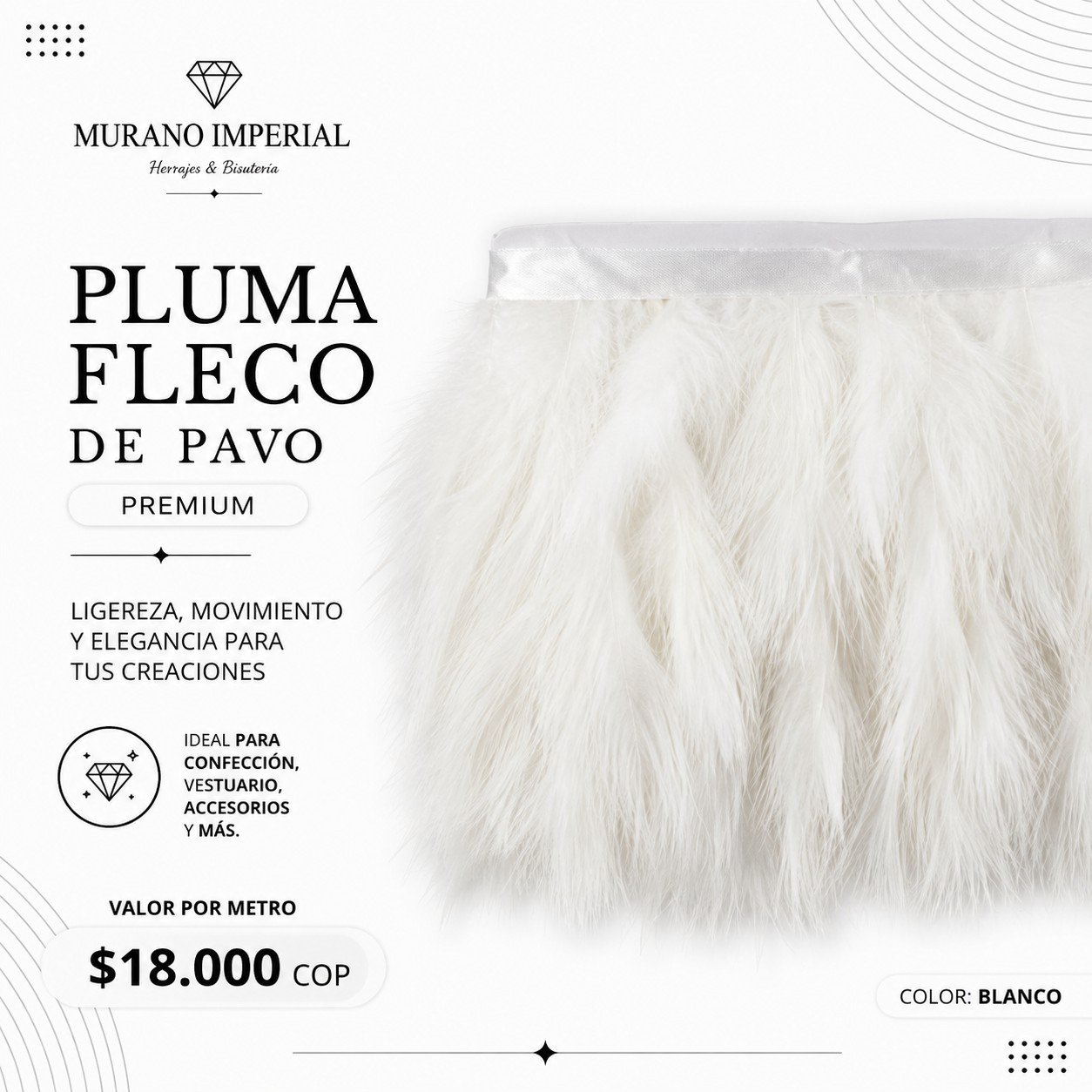 Pluma Fleco de Pavo Blanco
