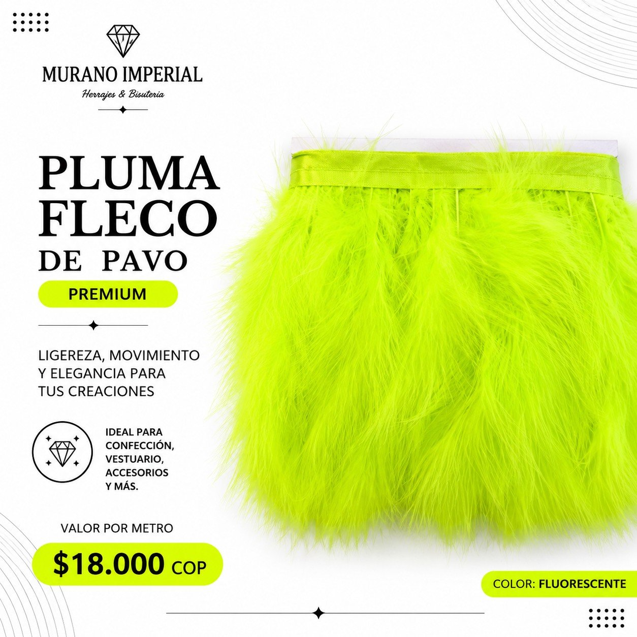 Pluma Fleco de Pavo Fluorescente
