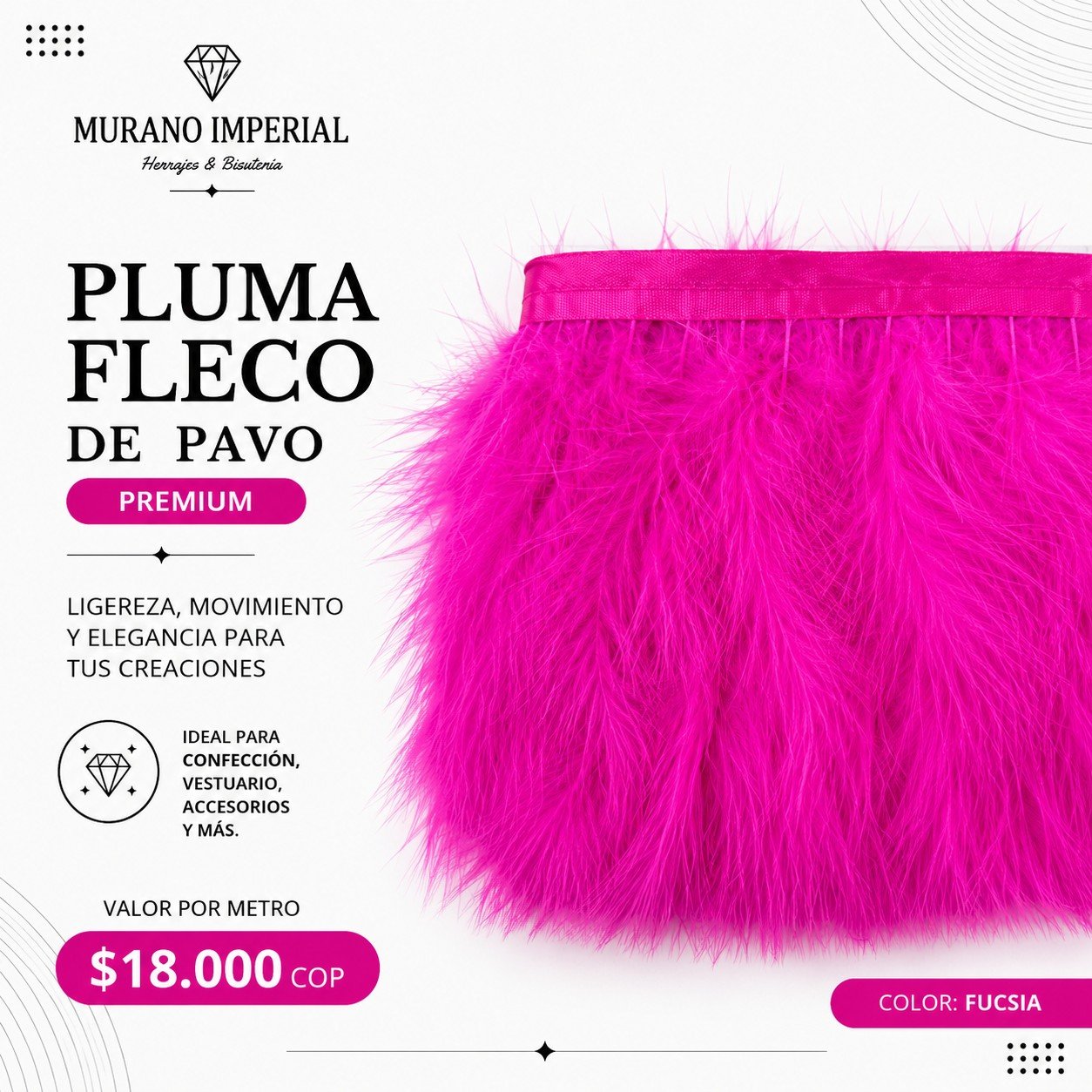 Pluma Fleco de Pavo Fucsia