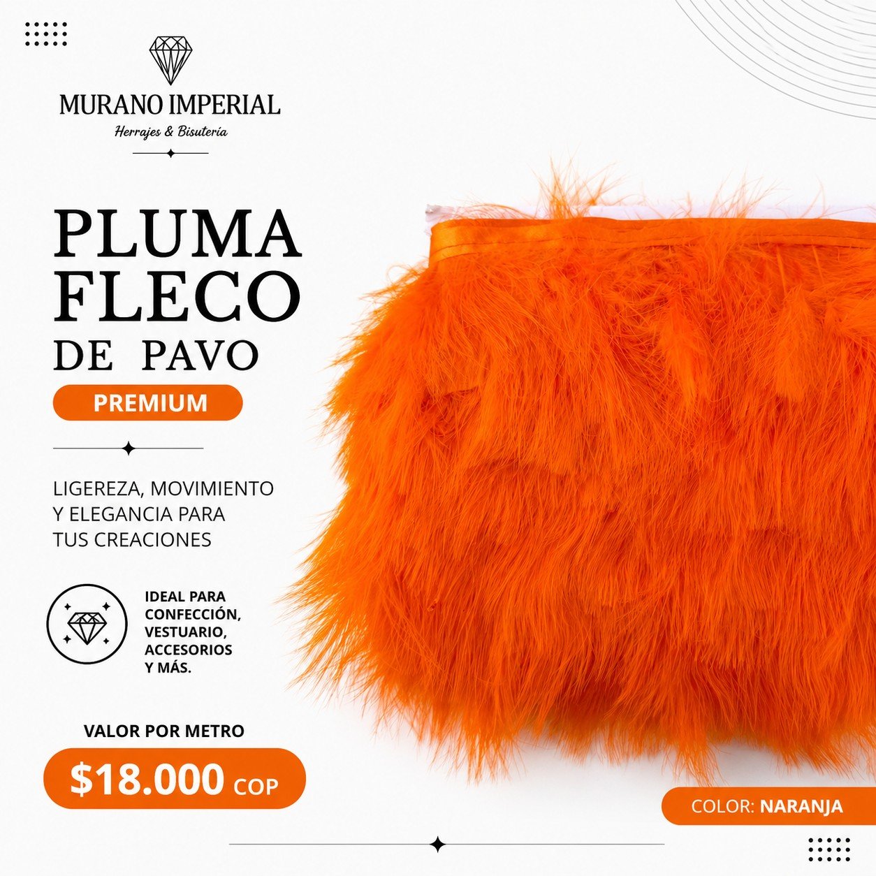 Pluma Fleco de Pavo Naranja