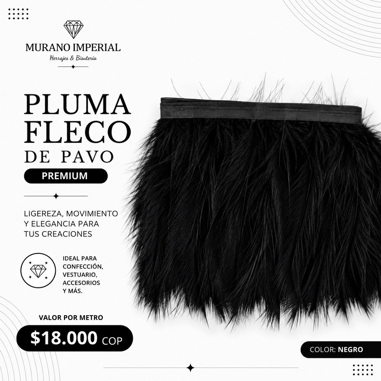 Pluma Fleco de Pavo Negro