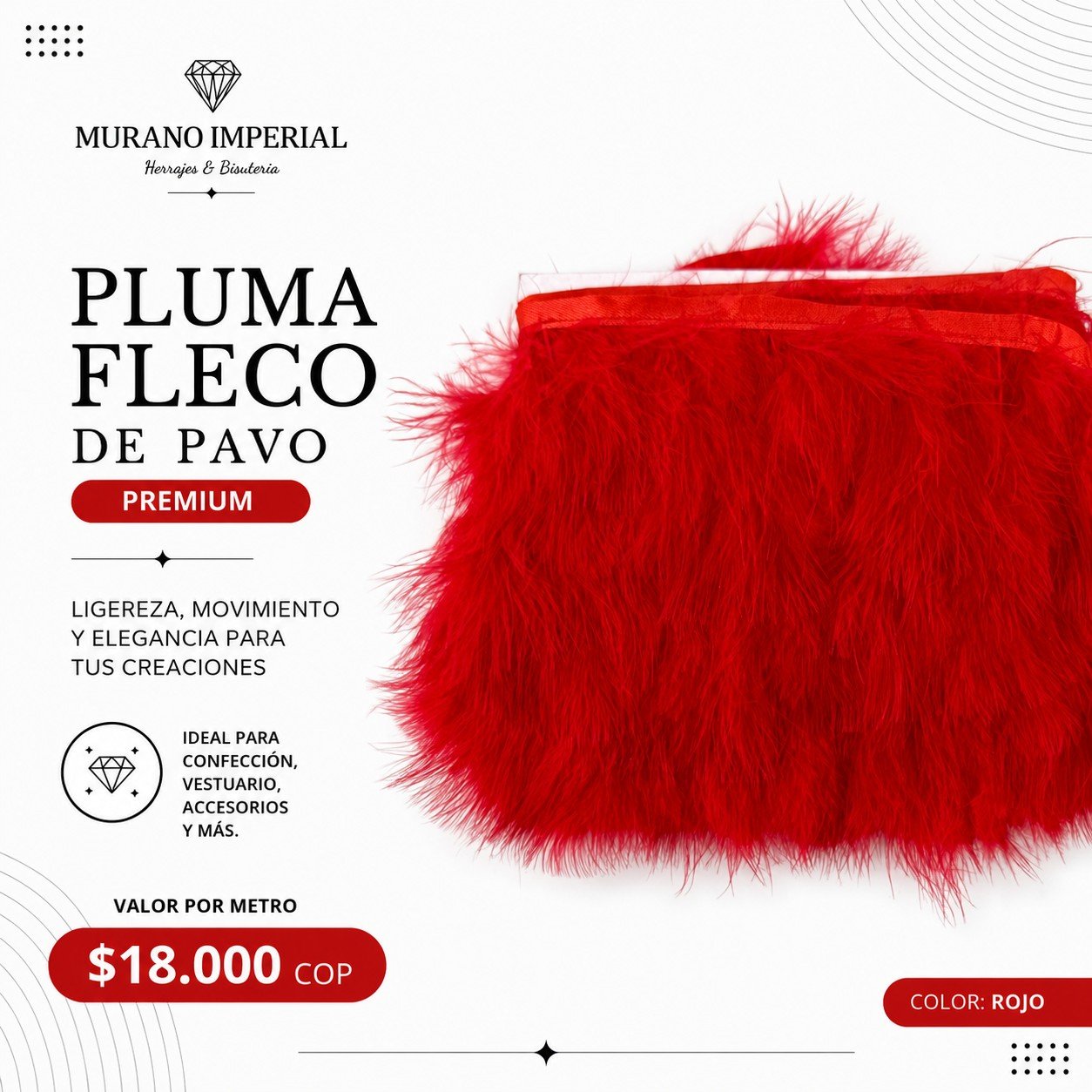 Pluma Fleco de Pavo Rojo