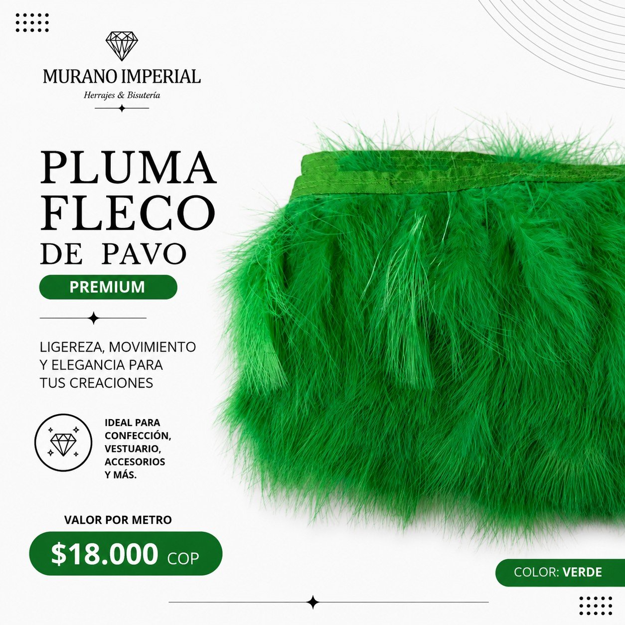 Pluma Fleco de Pavo Verde